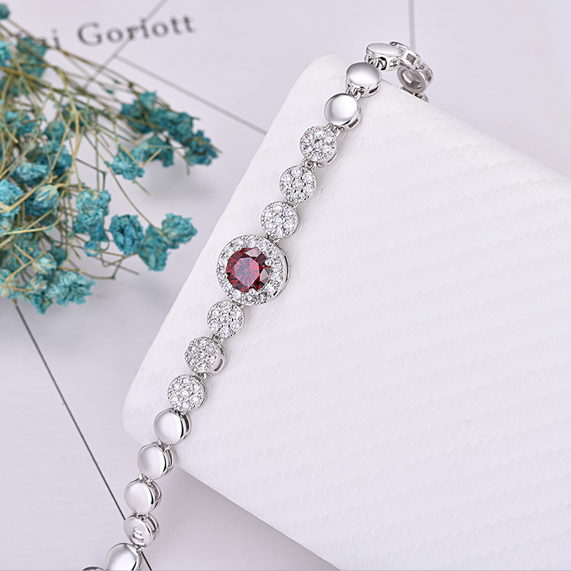 2 Pcs/Lot High Quality Holiday Gift Blue White Red Crystal Cubic Zirconia Gemstone Platinum Plated Round Shaped Chain Bracelet For Women
