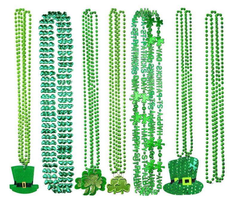 St. Patrick's Day Necklace Bracelet Shamrock Clover Green Hat Beaded Pendant Necklace Holiday Favors Presents Party Festival DIY Decoration