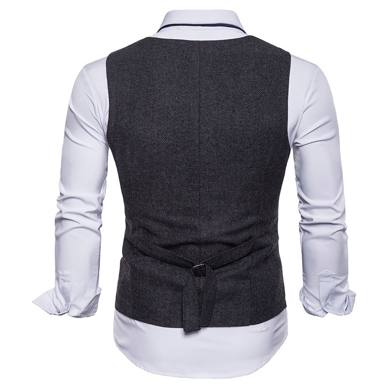2019 Dark Gray Groom Vests Country Wedding Wool Herringbone Tweed Vest Slim Fit Men's Suit Vest Dress Coat Dress Waistcoat Farm Prom