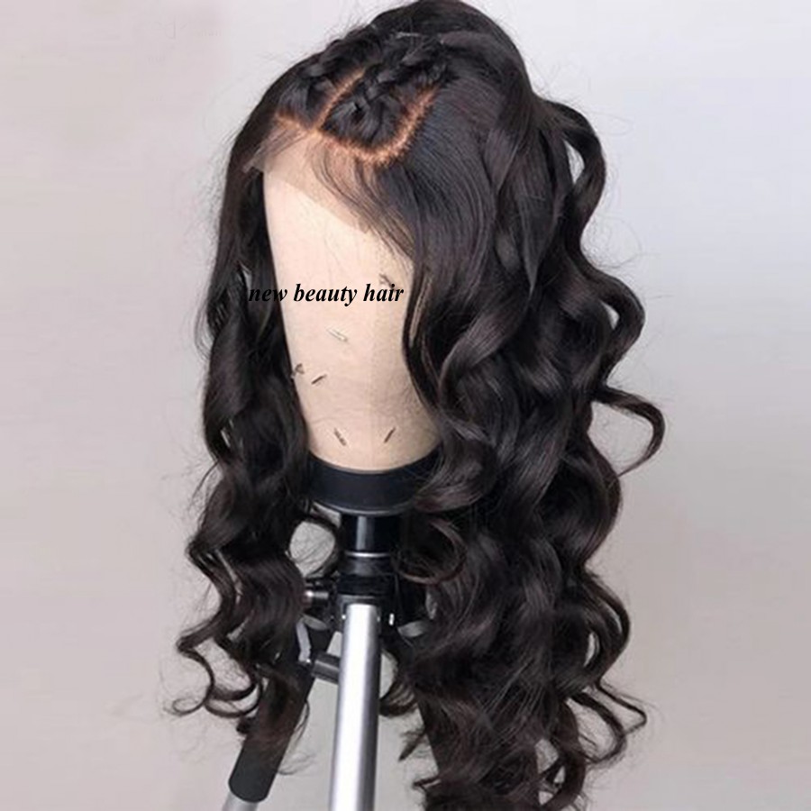 High quality loose wave simulation Brazilian full Lace Front Wigs For black Women Natural Black Frontal synthetic wig Plucked With Baby hai