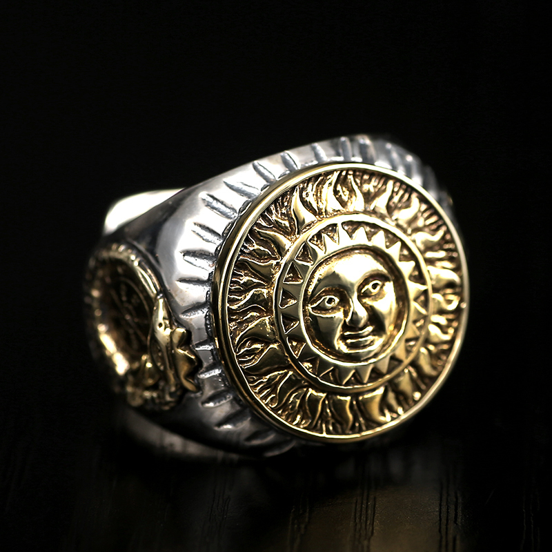 Zabra 925 Sterling Silver Men Ring Gold Color Sun God Smile 3d Dinosaur Sculpture Adjustable Size Vintage Punk Handmade Jewelry C19032101