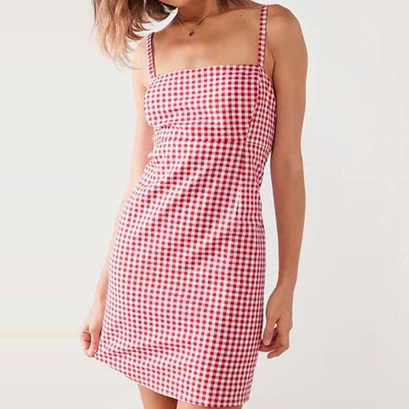 Womens Spaghetti Strap Square Neck Sexy Slim Package Hip Mini Pencil Dress Vintage Plaid Print Empire Waist Night Party Clubwear, Black
Womens Spaghetti Strap Square Neck Sexy Slim Package Hip Mini Pencil Dress Vintage Plaid Print Empire Waist Night Party Clubwear, Black