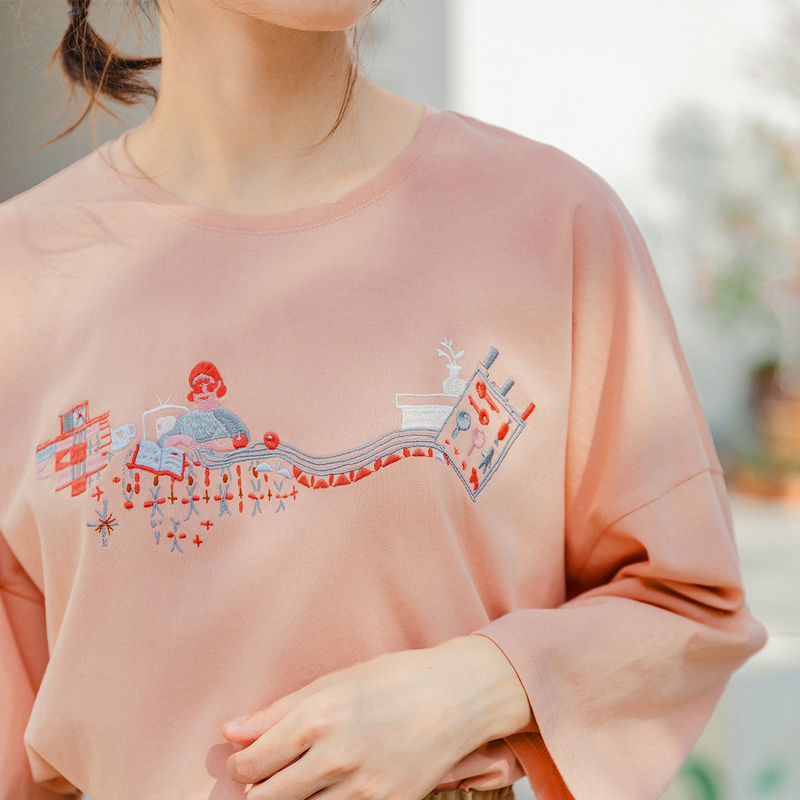 INMAN Summer New Arrival Pure Cotton Embroidered Literary Fashion Leisure Half Sleeve Tshirt T200614