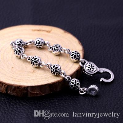 Brand new 925 sterling silver jewelry fashion cherry blossom design antique silver hand-made designer bracelets for men and women