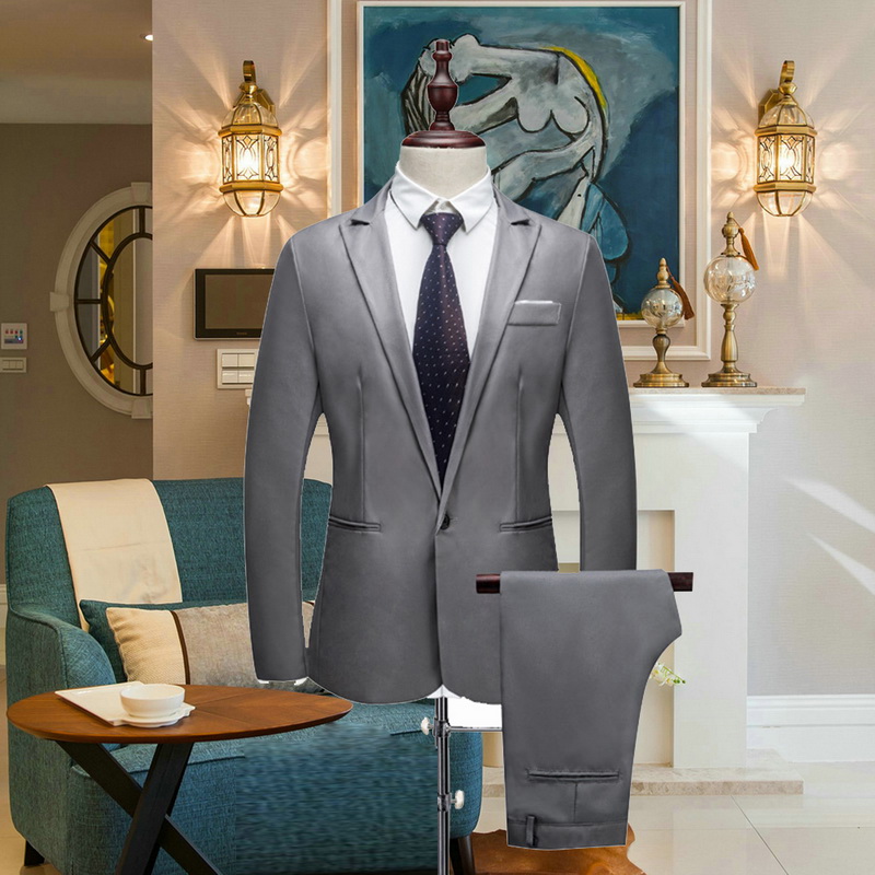 VERTVIE 2018 Brand Men Suit Fashion Solid Suit Casual Slim Fit 2 Pieces Mens Wedding Suits Jackets Male Plus Size 3XL