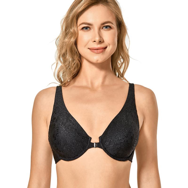 Women's Plus Size Unlined Racerback Bra Jacquard Underwire Front Closure Bras T-shirt Non-padded Floral, Black02
Women's Plus Size Unlined Racerback Bra Jacquard Underwire Front Closure Bras T-shirt Non-padded Floral, Black02