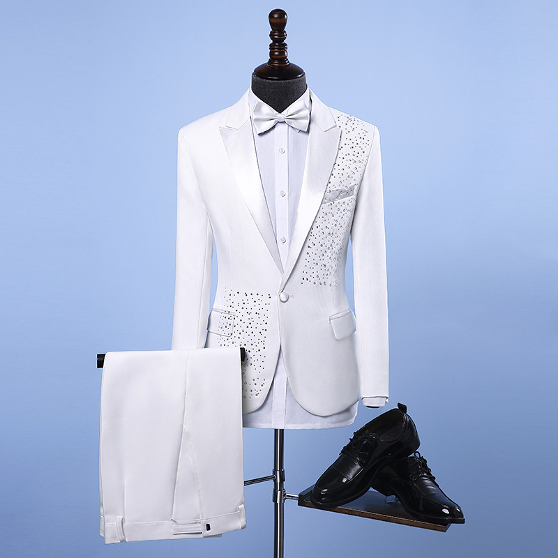 2piece handsome rhinestone mens suit new fashion groom suit wedding suits for best men slim fit groom tuxedo for man in stock free shipping