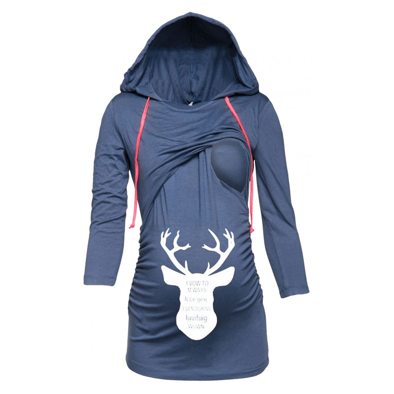 Christmas Breastfeeding Clothes For Pregnant Women Tops Nursing Maternity Feeding Shirts Hooded Long Sleeve Gravidas Tee Top