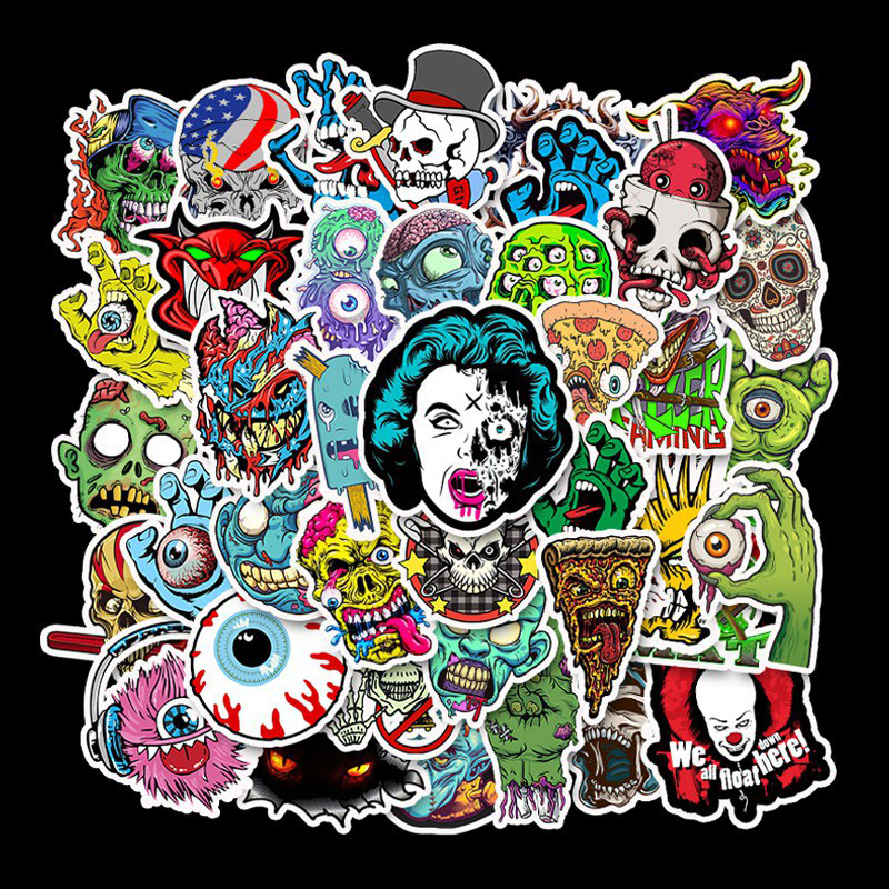 50pcs/lot Horrible Skull Stickers Graffiti Skeleton Funny DIY Sticker for Motorcycle Bicycle Lage Skateboard Laptop Guitar