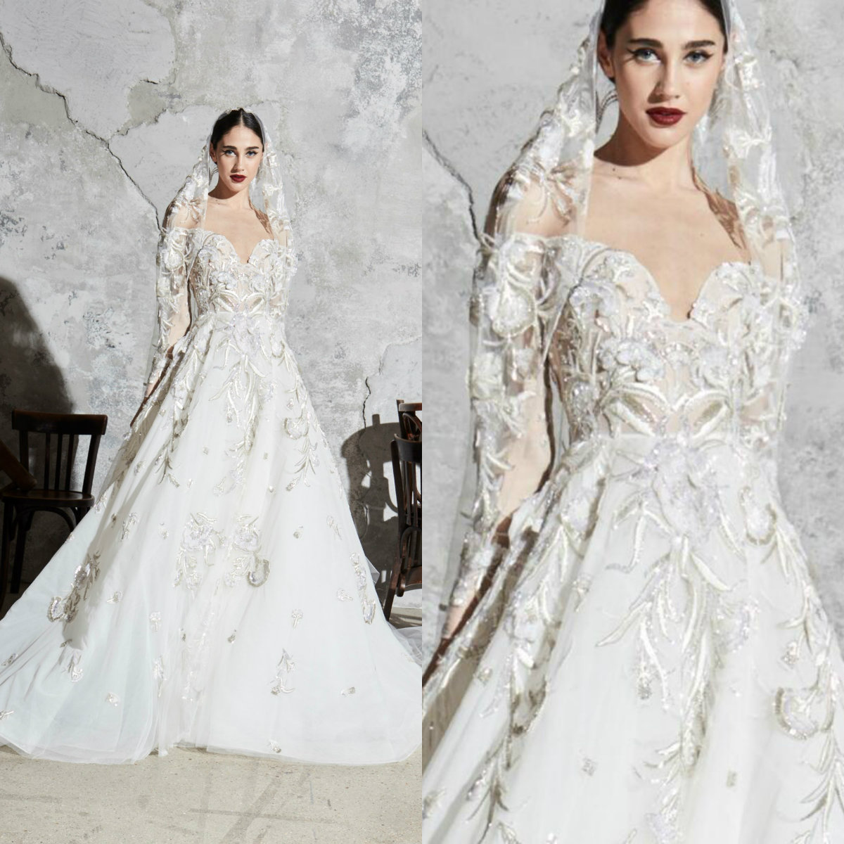 2020 Bohemian Wedding Dresses V Neck Beaded Appliqued Sequins Long Sleeves Bridal Gown Ruffle Sweep Train Custom Made Lace Robes De Mariée