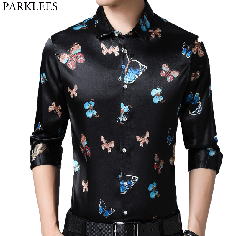 Black Silk Satin Dress Shirt Men 2020 Stylish New Butterfly Printed Shirts Men Slim Fit Long Sleeve Club Party Social Shirt Male, Black butterfly
Black Silk Satin Dress Shirt Men 2020 Stylish New Butterfly Printed Shirts Men Slim Fit Long Sleeve Club Party Social Shirt Male, Black butterfly