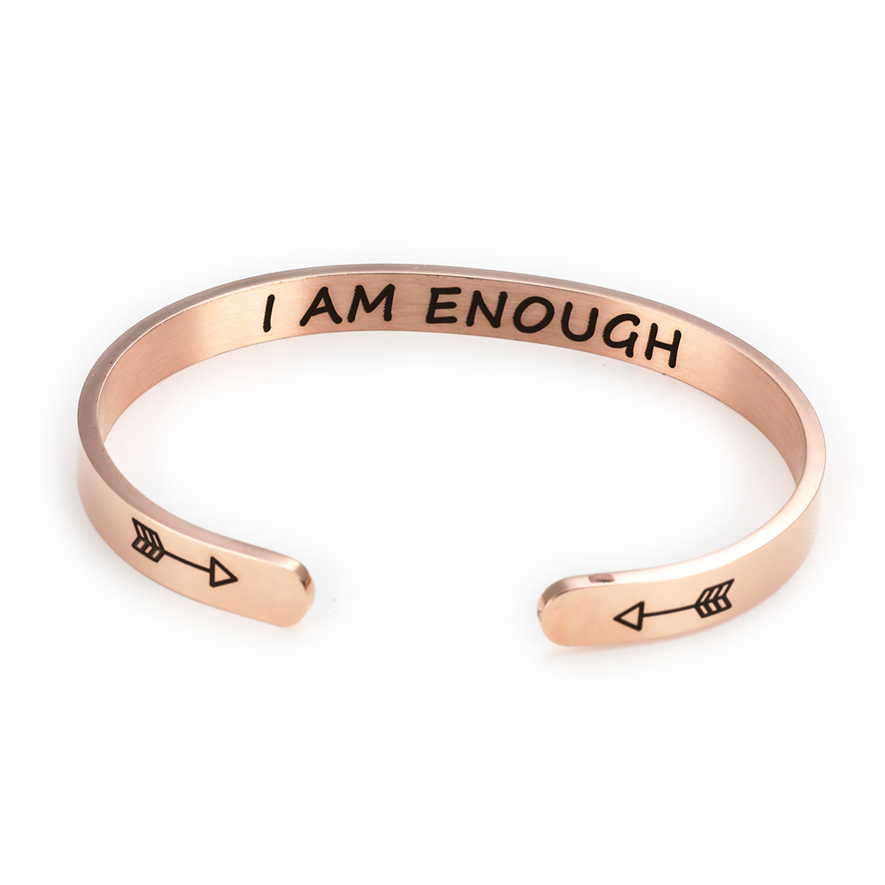 Fashion 6mm Personalized Cuff Bracelet I am enough best beaches Engraved Titanium Steel Bangle Gifts For Women Girls