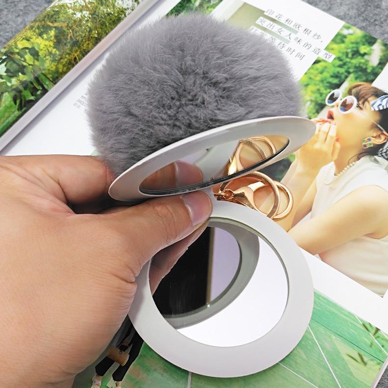 DHL Portable Pocket Mirror Keychian Keyring Charm Espejo Para Maquillarse Soft Ball Keyfob Jewelry Key Holder Makeup Mirror