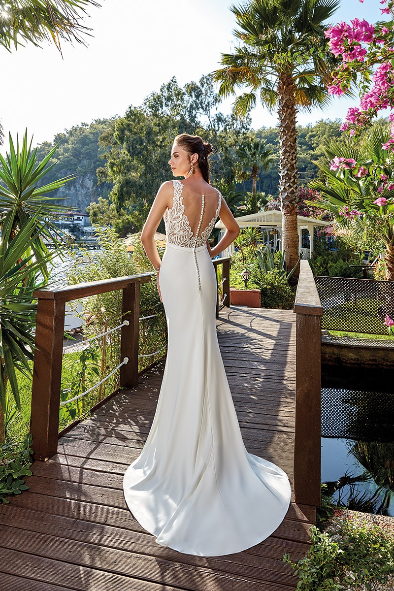 eddy k mermaid wedding dresses with detachable skirt lace appliqued bridal gowns sheer v neck satin country boho beach wedding dress