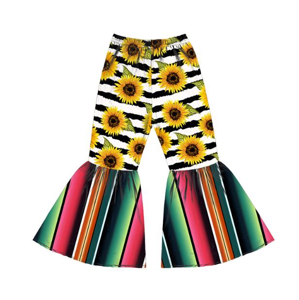 6styles Girl Flared Pants Kids Sunflower Printed Bell-bottom Trousers Baby Elastic Belt Trousers Toddler Floral Casual Pants GGA3415-3