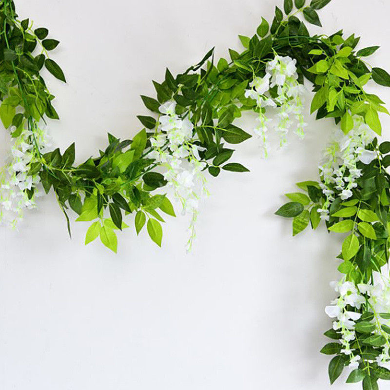 Flower String Artificial Wisteria Vine Garland Plants Foliage Outdoor Home Trailing Flower Fake Hanging Wall Decor 7ft 2m