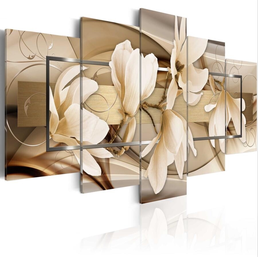 ( No Frame)5PCS/Set Brown Flower Art Print Poster Frameless Canvas Painting Wall Picture Home Decoration