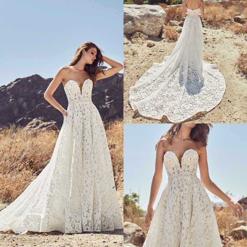 calla blanche full lace wedding dresses sweetheart backless bridal gowns for beach gardens country style sweep train wedding dress