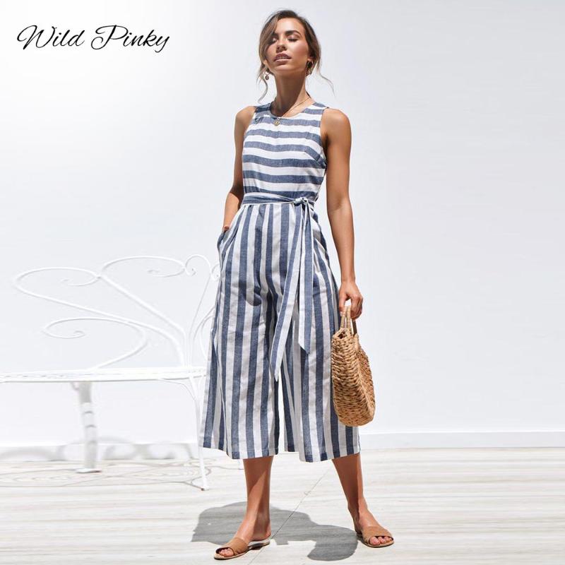 WildPinky Casual Striped Jumpsuit Women Summer 2020 Tie Up Rompers O-Neck Sleeveless Jumpsuits Cotton Wide Leg Pants Overalls, Blue
WildPinky Casual Striped Jumpsuit Women Summer 2020 Tie Up Rompers O-Neck Sleeveless Jumpsuits Cotton Wide Leg Pants Overalls, Blue
