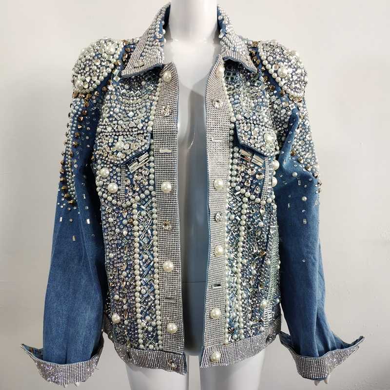 Silver Rhinestones Denim Coat Jacket Women Shining Diamond Prom Party Jeans Outfit Stage Clothing Sexy Nightclub Wear Plus Size, Sky blue
Silver Rhinestones Denim Coat Jacket Women Shining Diamond Prom Party Jeans Outfit Stage Clothing Sexy Nightclub Wear Plus Size, Sky blue