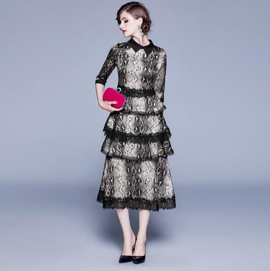 Autumn new lapel seven-point sleeves leopard print lace stitching lace ruffle cake skirt, As the picture
Autumn new lapel seven-point sleeves leopard print lace stitching lace ruffle cake skirt, As the picture