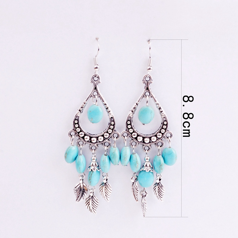 european and american retro pattern cross earrings long paragraph geometric round blue turquoise fashion personality earrings 6 models