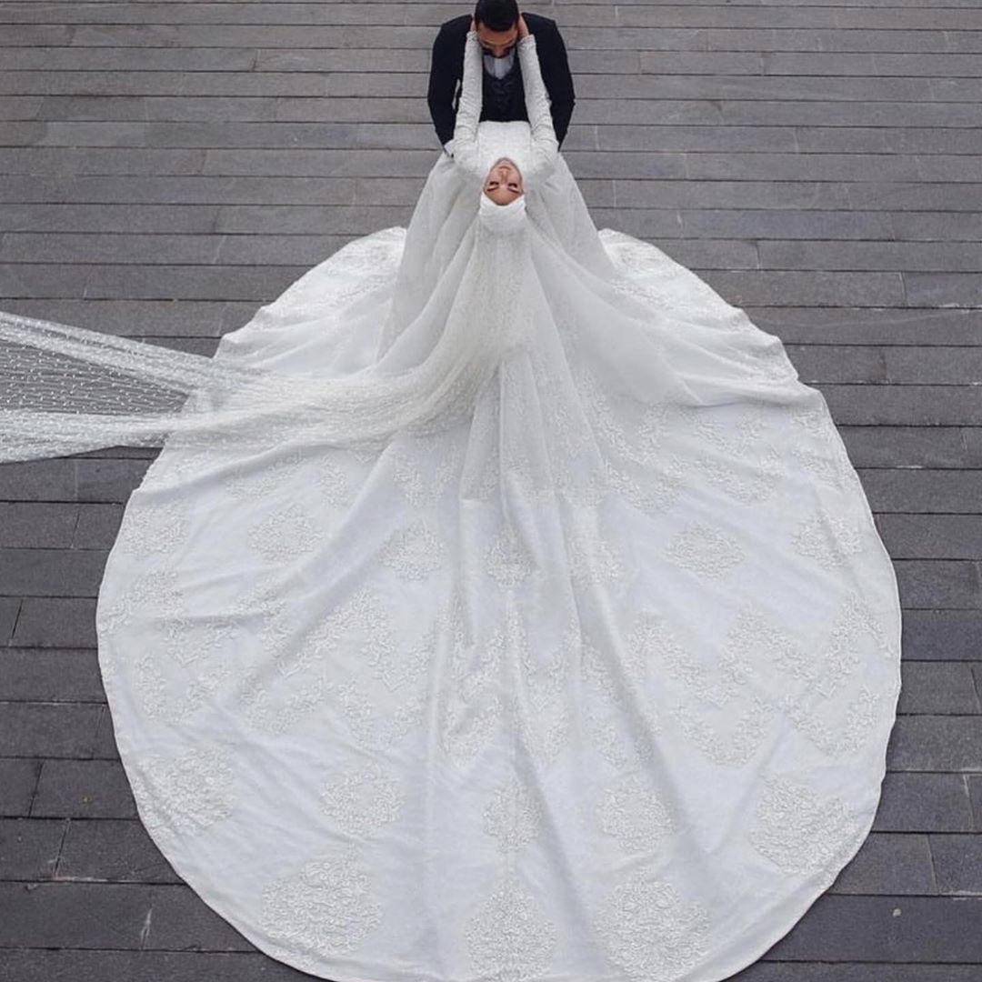 mermaid with detachable train wedding dress applique court train bridal dress high collar long sleeve custom made vestidos de novia