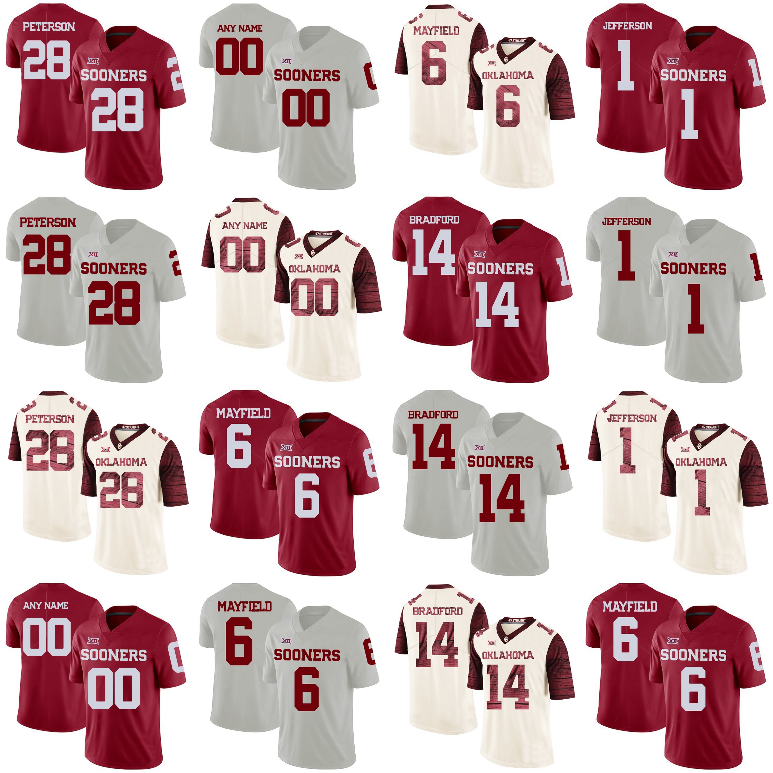 Oklahoma Sooners# Adrian Peterson Baker Mayfield Sam Bradford Tony Jefferson College Football Stitched Jerseys White Beige Red, Beige custom with your name & number
Oklahoma Sooners# Adrian Peterson Baker Mayfield Sam Bradford Tony Jefferson College Football Stitched Jerseys White Beige Red, Beige custom with your name & number