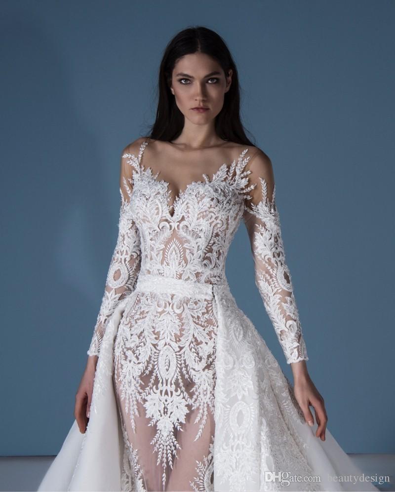 Elegant Mermaid Dresses Detachable Skirt Lace Appliqued Modest Vestidos De Novia Sweep Train Summer Country Wedding Dress
