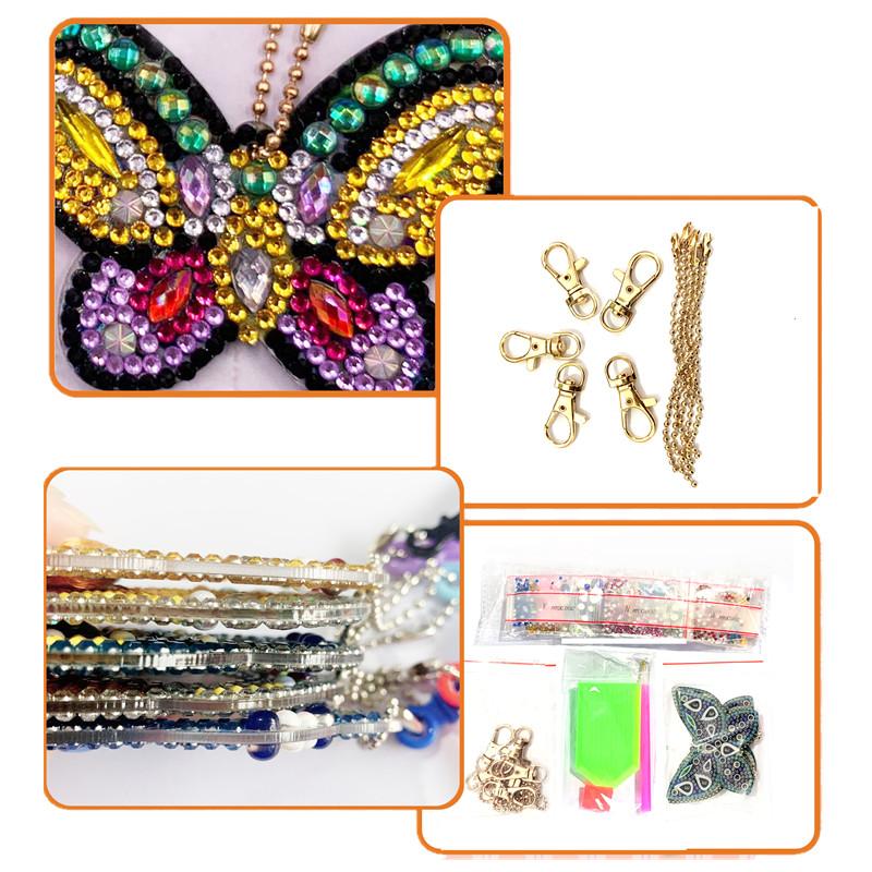 5pcs/Lot Diy Full Drill Rhinestone Keychain Colorful Russian Doll Fruit Butterfly Love Heart Pendant Key Ring Women Jewelry Keyring Chain