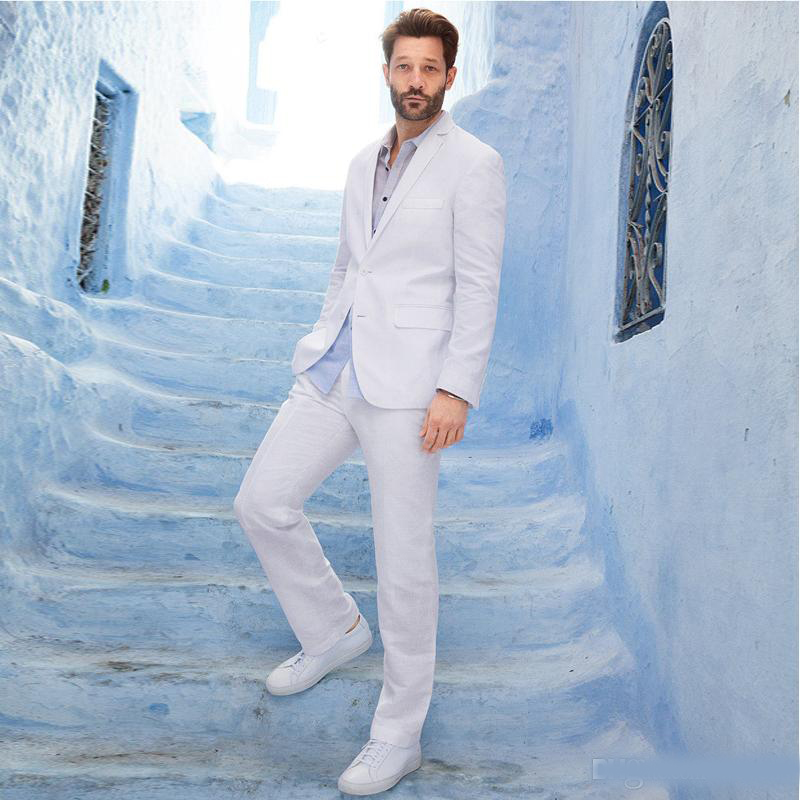 New White Classic Fit Men's Coat Two Pieces Notched Lapel Wedding Tuxedos Customized Blazer and Pants