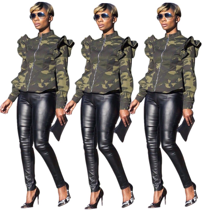 Free Ship 2019 New Women Fashion Camouflage Print Zipper Jacket Casual Ruffle Slim Coats Female Outerwears 3XL Plus, Green
Free Ship 2019 New Women Fashion Camouflage Print Zipper Jacket Casual Ruffle Slim Coats Female Outerwears 3XL Plus, Green
