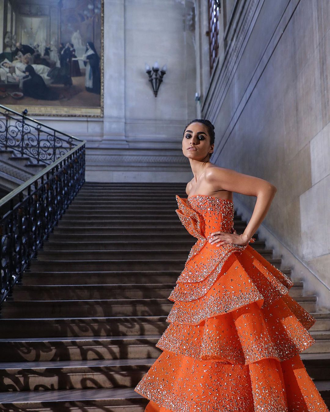 Newest Orange Prom Dresses Strapless A Line Tiered Skirts Bling Beads Evening Dress Party Wear Custom Made Formal Occasion Gowns