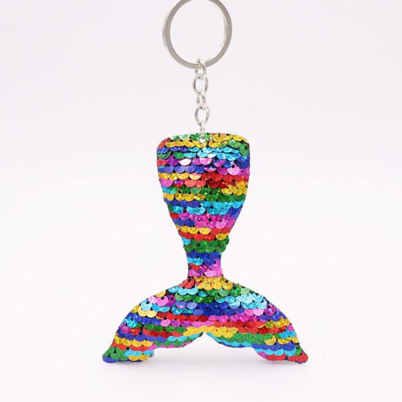 30pcs/Lot Fashion Keychains Mermaid Fish Tail Sequins Key Ring Pendant Ornament For Girls Bag Decorations Key Chain