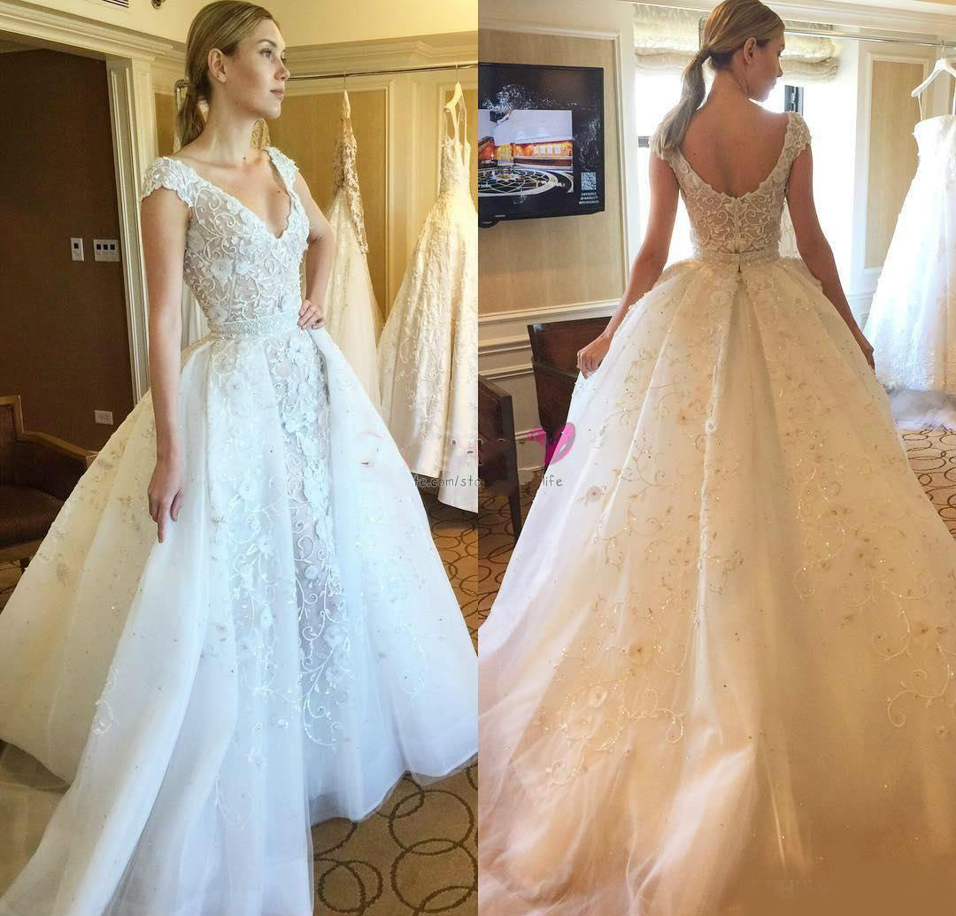2020 Zuhair Murad Wedding Dresses With Detachable Train Appliques Beads Lace Country Bridal Gowns Bride Maxi Dress Long Beach Wedding Dress
