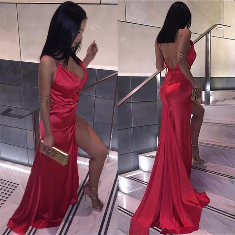 2019 Cheap Sexy Backless Red Split Evening Dresses Sheath V Neck Plain Simple Cocktail Party Dresses Satin Long Prom Gowns 120, Champagne
2019 Cheap Sexy Backless Red Split Evening Dresses Sheath V Neck Plain Simple Cocktail Party Dresses Satin Long Prom Gowns 120, Champagne