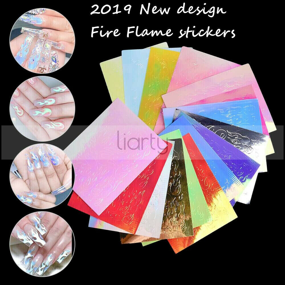 3D Fire Nail Art Sticker Holographic Strip Tape Manicure Decal DIY Tips Decor A987