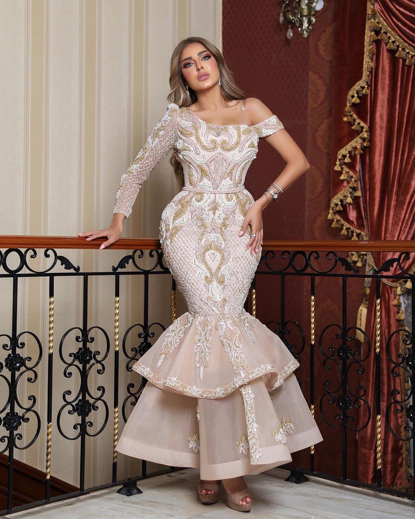 aso ebi arabic luxurious mermaid evening dresses lace beaded long sleeves prom dresses ankle length formal party pageant gowns zj493