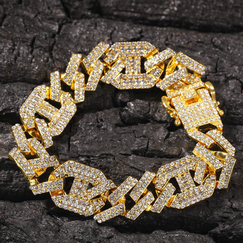Hip Hop Gold Bracelet Iced Out Cuban Link Chain Fashion Silver Mens Bracelets Hophip Jewelry
