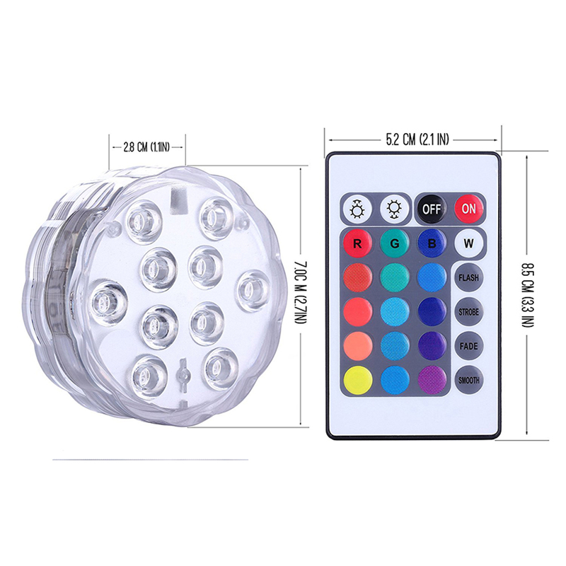 Led Submersible Lighting Battery Operated 10leds RGBUnderwater Night Lamp Garden Swimming Pool Light for Wedding Party Vase Bowl