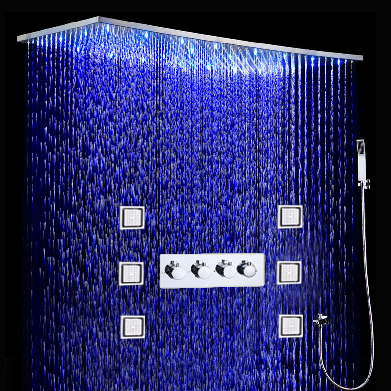 Bathroom LED Shower Set 500x1000MM Ceiling Large Rain ShowerHead Panel Thermostatic Shower Faucets With Massage Body Jets
Bathroom LED Shower Set 500x1000MM Ceiling Large Rain ShowerHead Panel Thermostatic Shower Faucets With Massage Body Jets