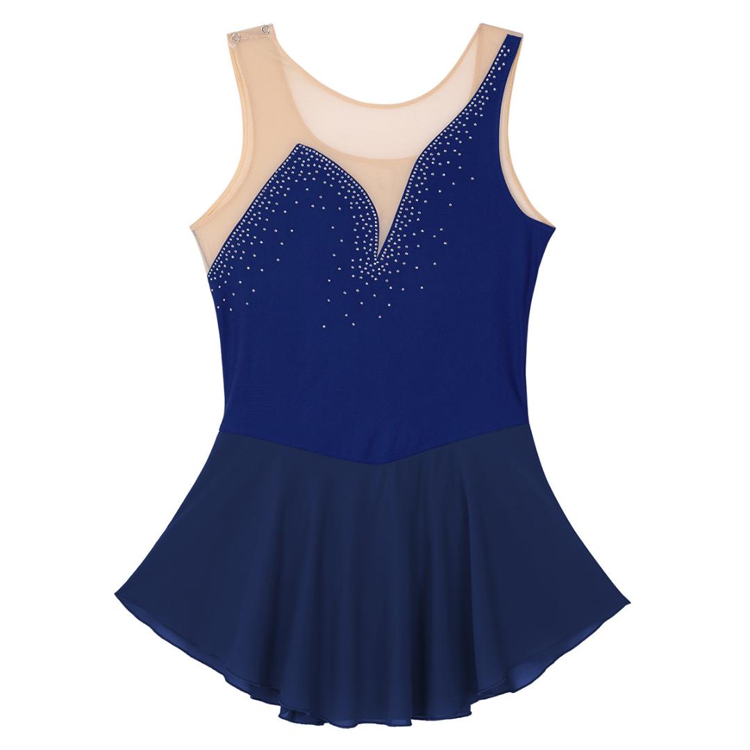 Women Ballet Dancewear Shiny Rhinestones Mesh Splice Figure Skating Dress Competition Dance Costume Ballet Gymnastics Leotard