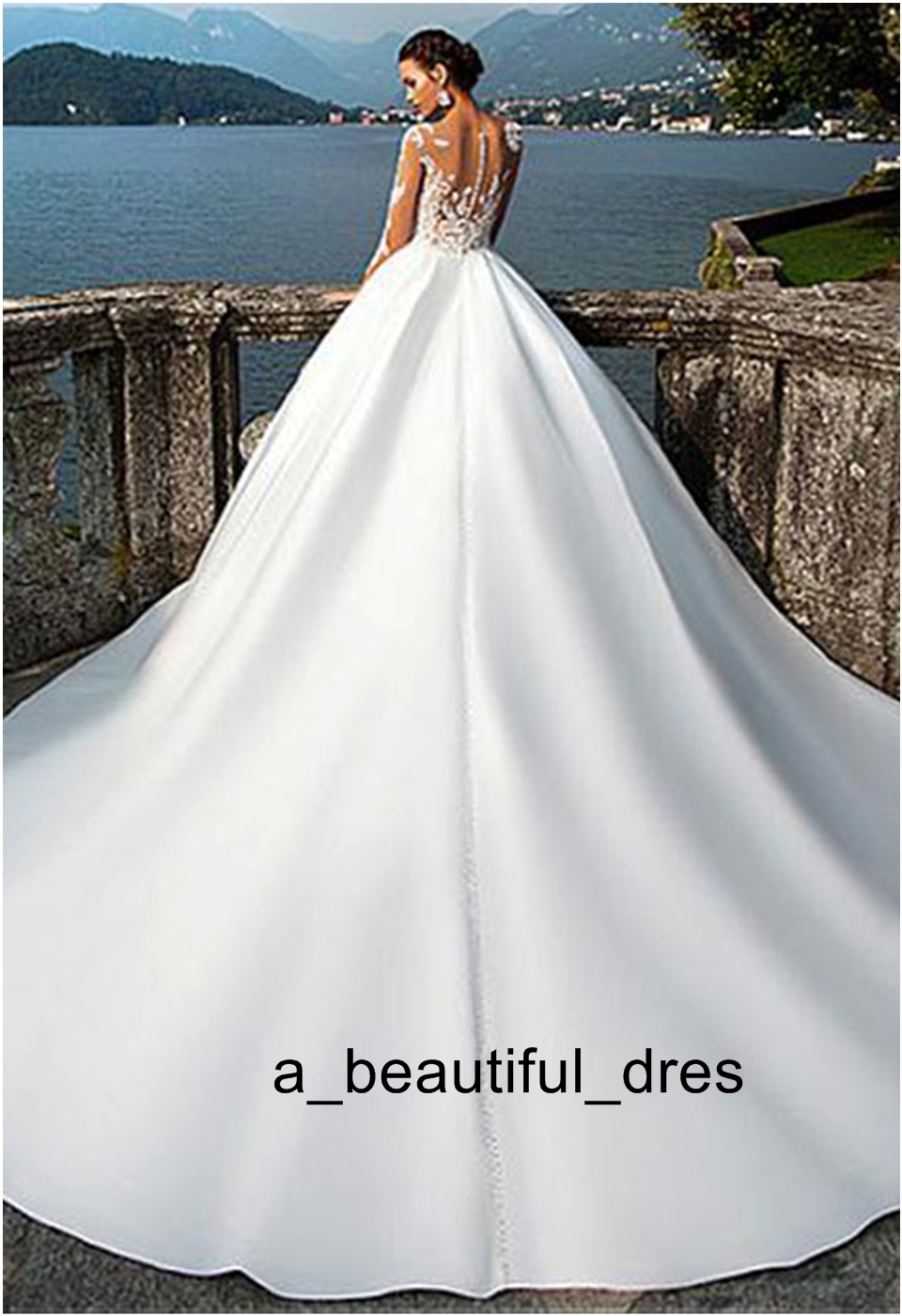 Satin V-Neck A-Line Wedding Dresses With Lace Appliques Long Sleeves Bridal Dress Wedding Gowns vestido longo de festa Bridal Dresses