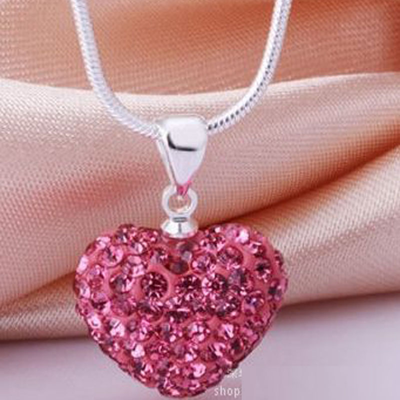Hot Selling Love Heart Pendants Necklace Multicolor Genuine Crystal Disco Ball Lady s925 Silver Jewelry for Women Girls