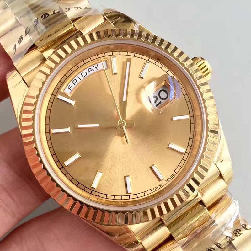 2020 DAYDATE 41mm self-winding mechanical movement Champagne dial Fluted bezel Concealed fold Crown Mens master watch Luminous Wristwatches от DHgate WW