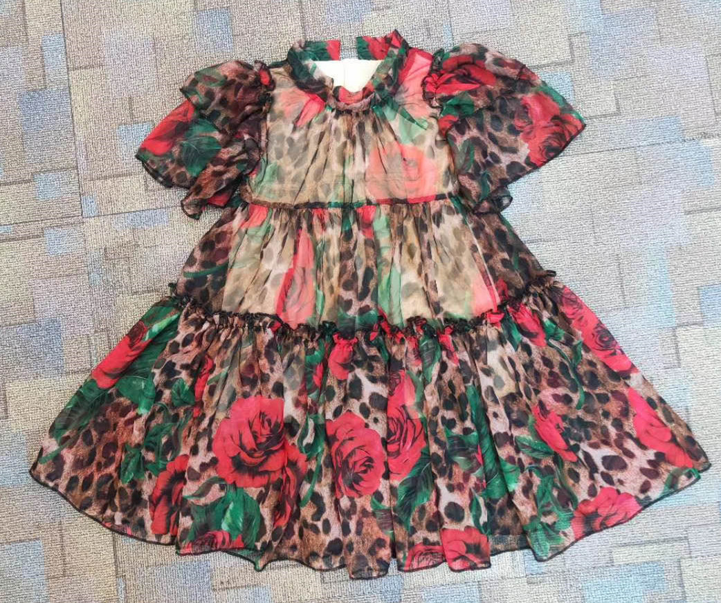 High quality 2020 new Birthday Party Cosplay Dress Kids Costume Baby Girl Clothing children dress Kids Girls Princess Leopard flower Dress