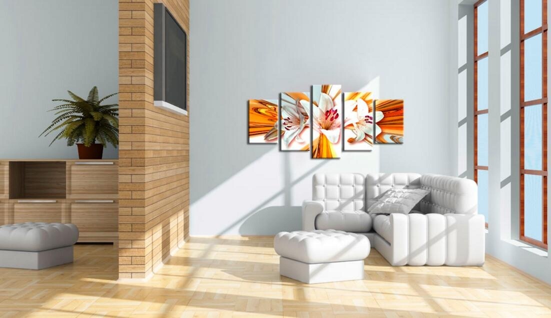 Hd modern Top Wall Deocr Canvas Painting 5 Pcs Gold Lily Flower Modern Printed Oil Pictures Beauty In Home Living Room No Frame