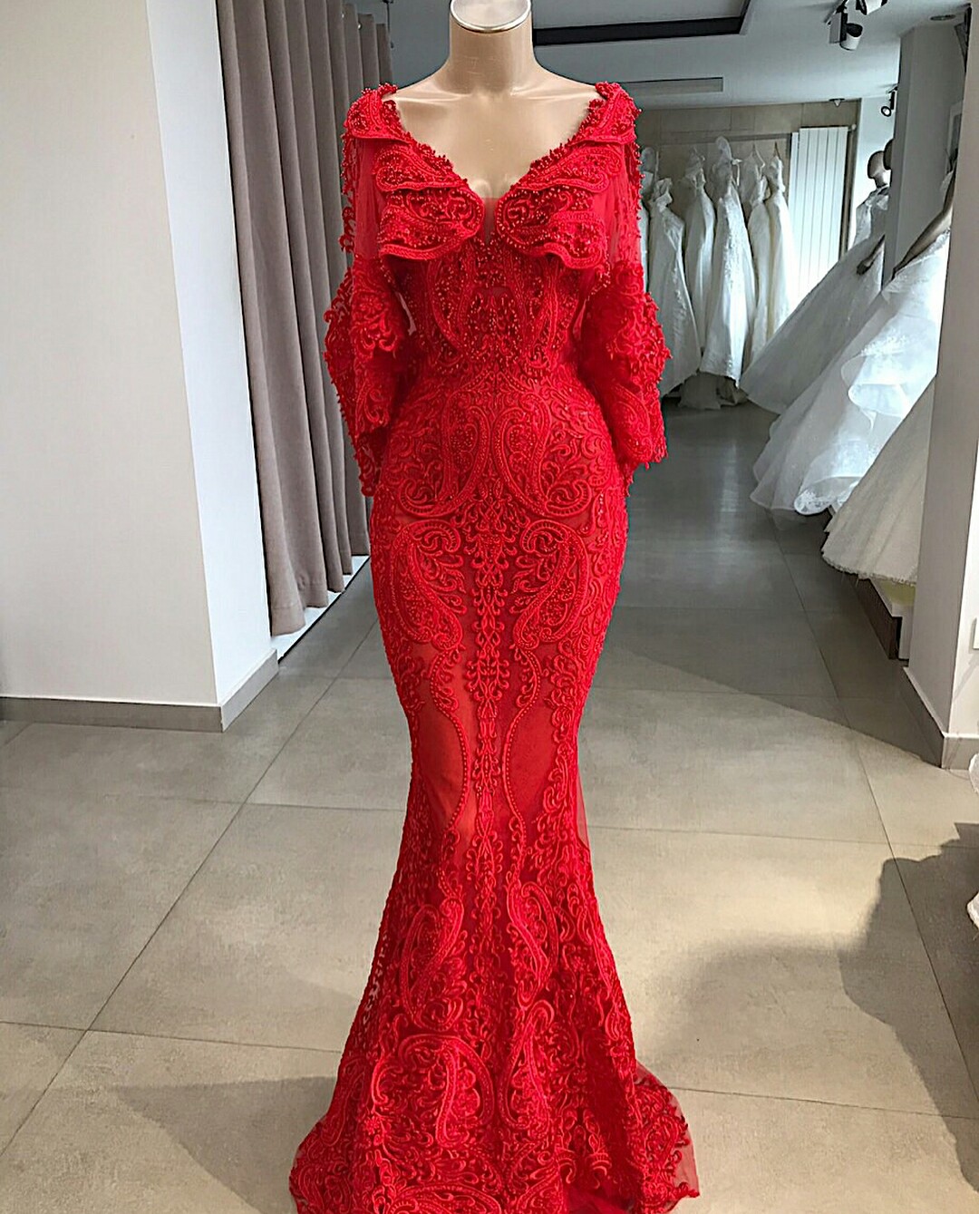 gorgeous vneck mermaid party dresses appliqued beaded evening dress ruffle cheap sweep train custom made party gown hot sell