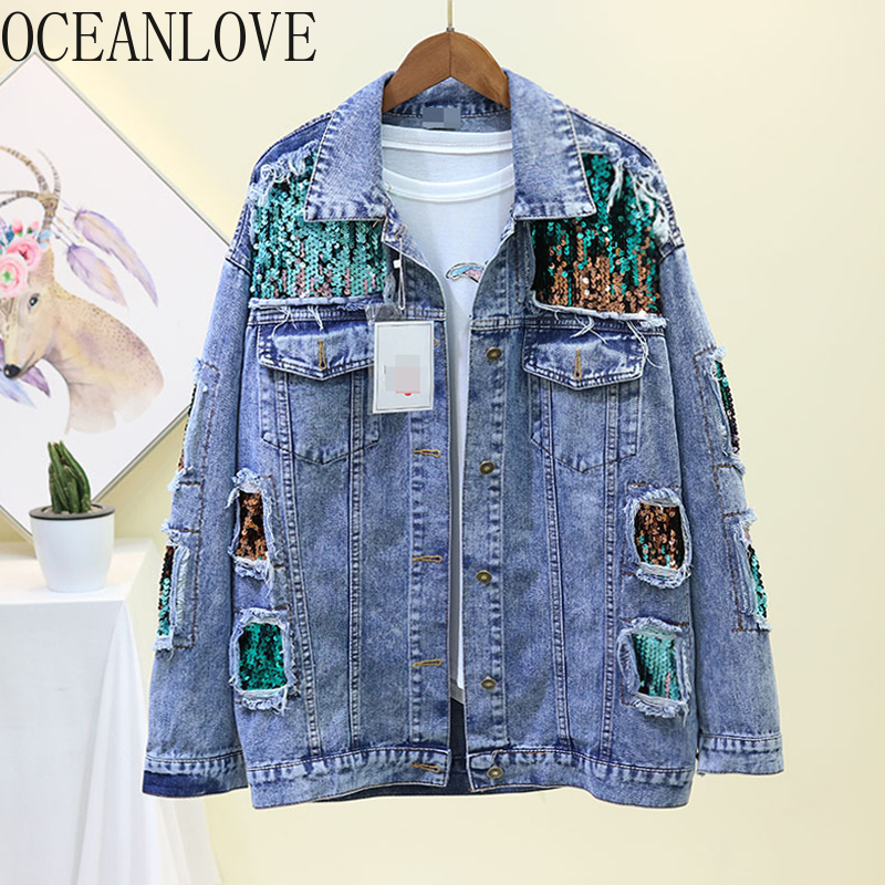 OCEANLOVE Denim Jackets Sequined Holes Vintage Streetwear BF Style Women Jackets 2019 Autumn Single Breasted Outwear 12668, Blue
OCEANLOVE Denim Jackets Sequined Holes Vintage Streetwear BF Style Women Jackets 2019 Autumn Single Breasted Outwear 12668, Blue
