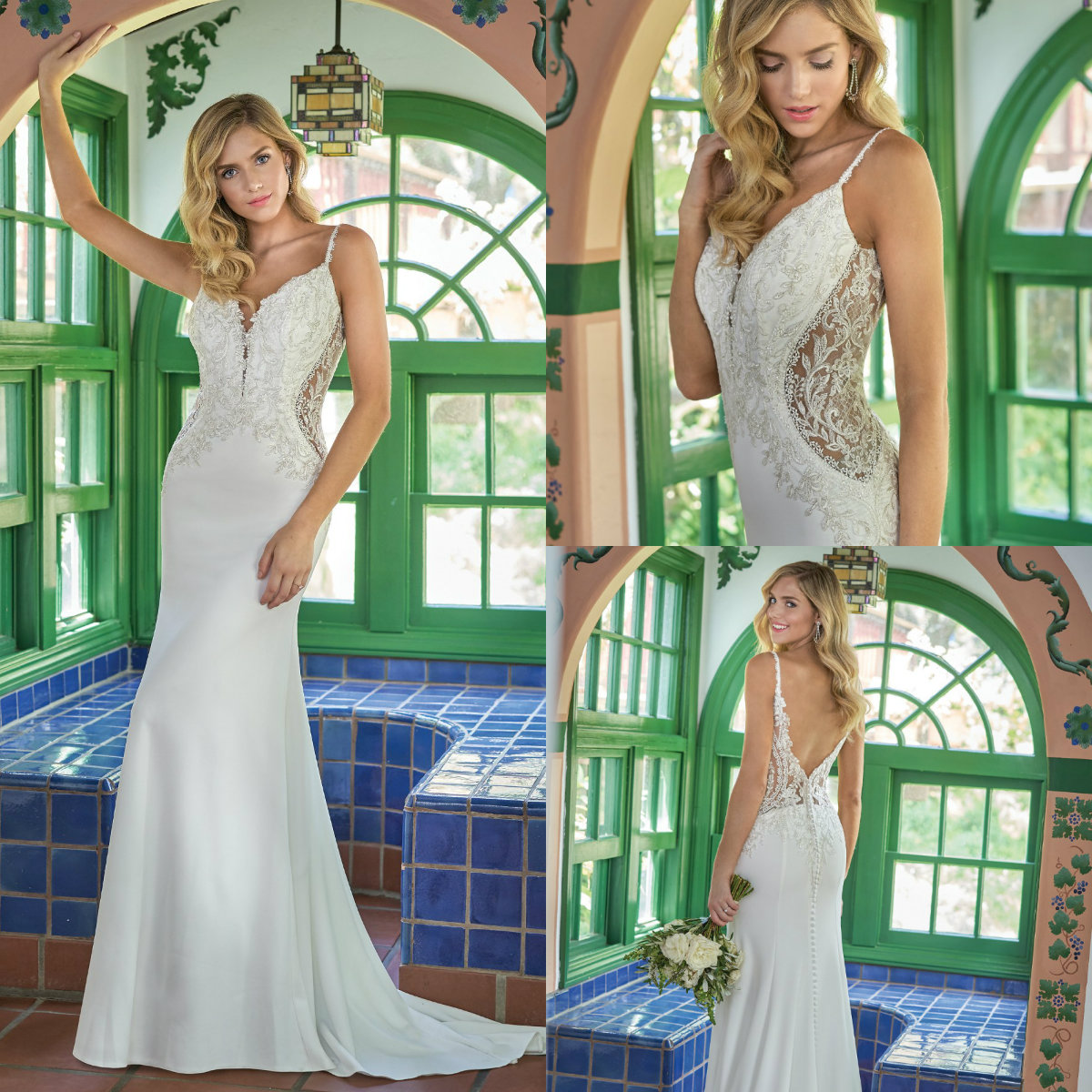 2019 Jasmine Modest Wedding Dresses Lace Applique Beads Spaghetti Sexy Back Mermaid Wedding Dress Sweep Train Custom Made Vestidos De Novia
